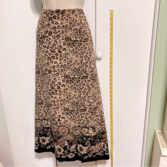KIM ROGERS Signature Cheetah Leopard Floral Maxi Skirt Zip Back Womens Large - Picture 2 of 14
